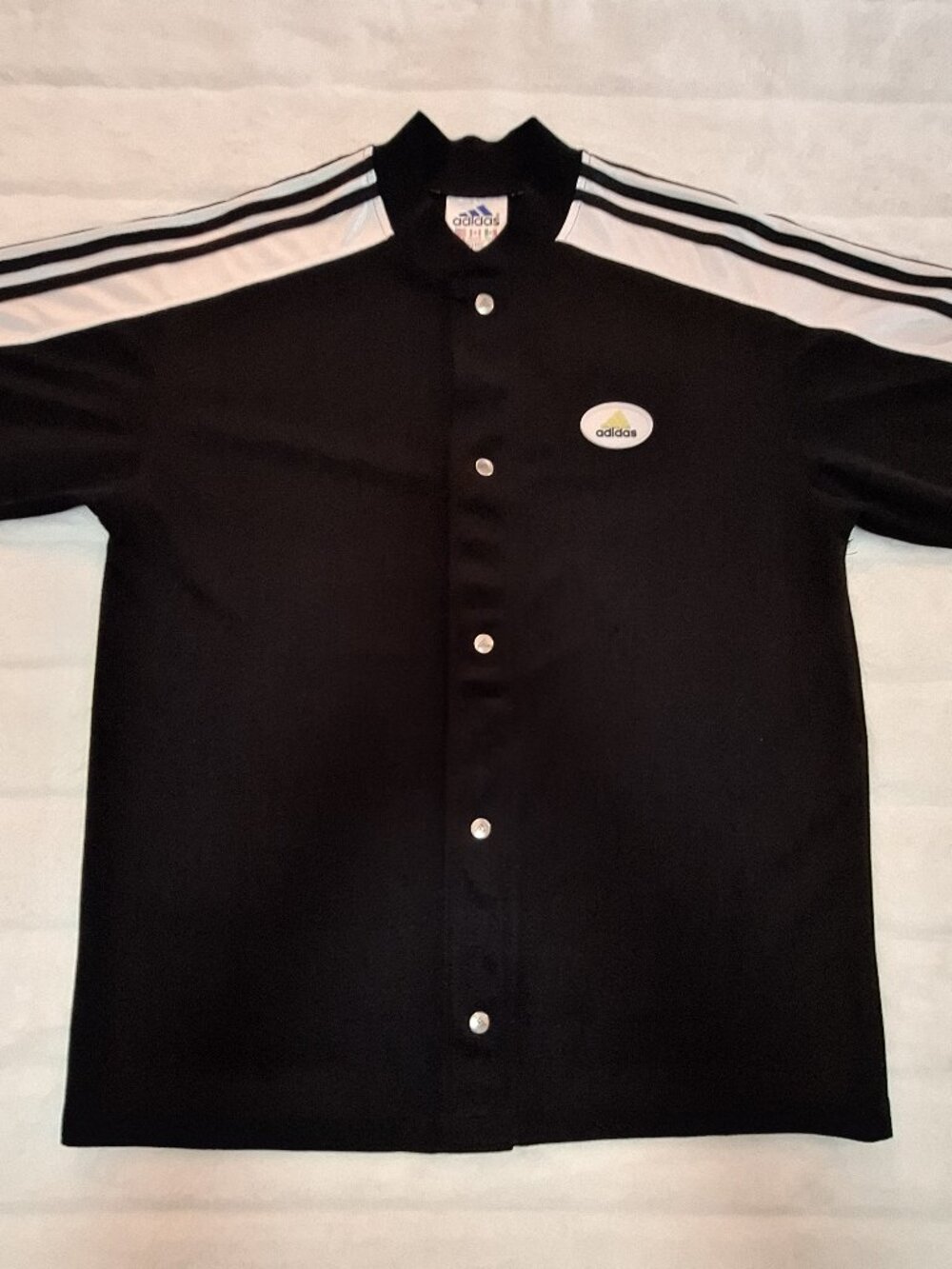 Adidas Vintage 90s Snap Front Warm Up Jersey Black/ White- Mens- Medium